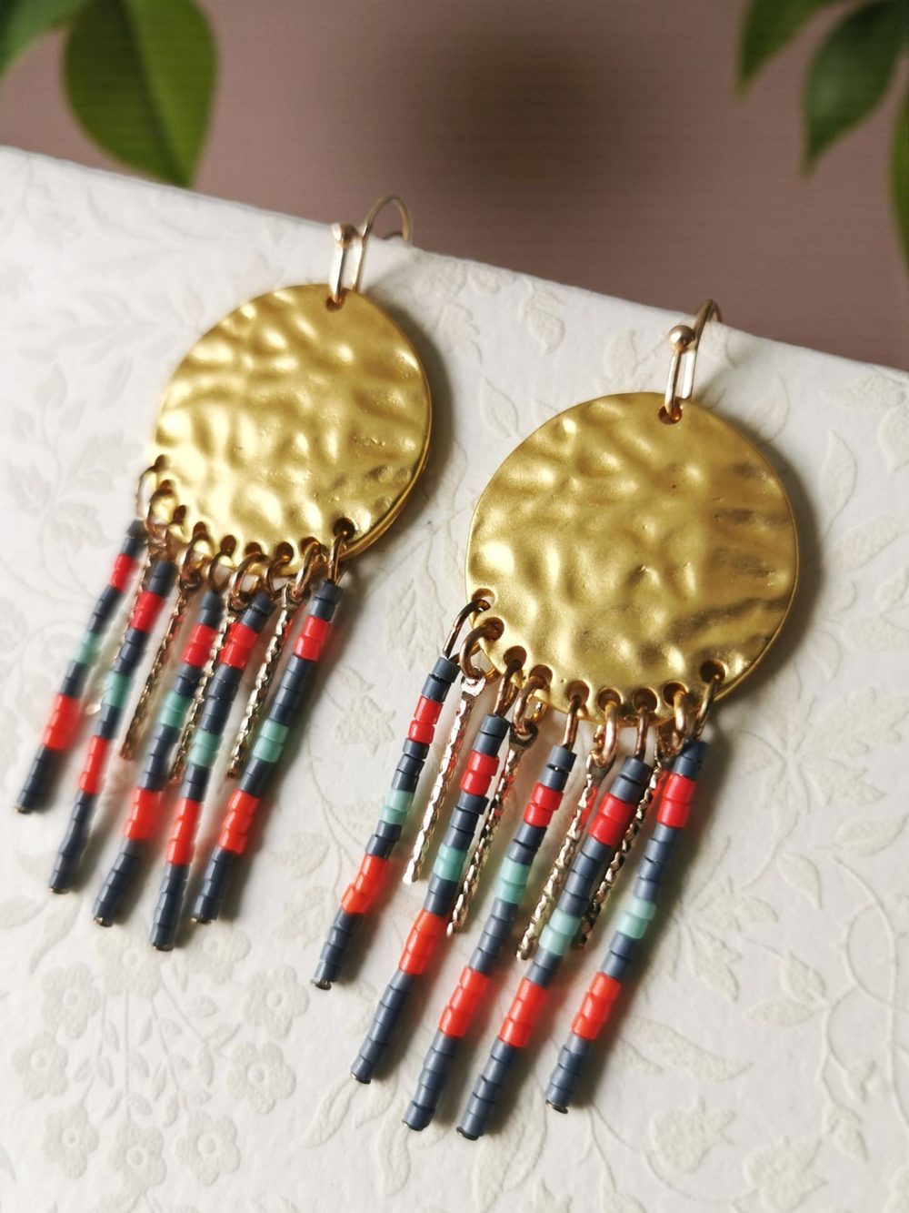 Boho Renk Şöleni Pirinç Küpe Lacivert