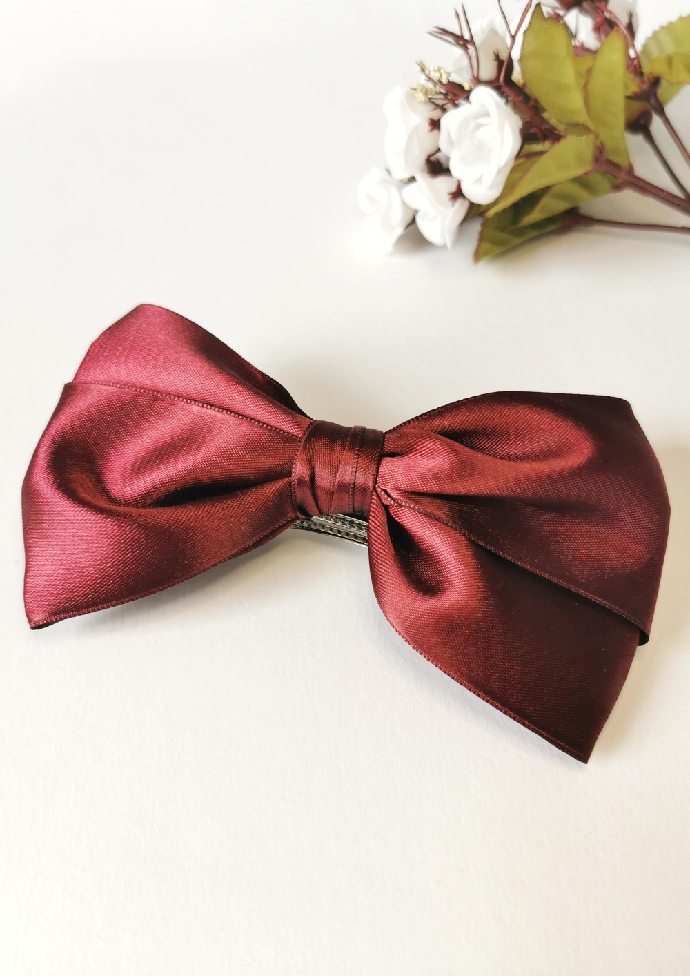 Bordo Saten Fiyonk Otomatik Mandal Toka