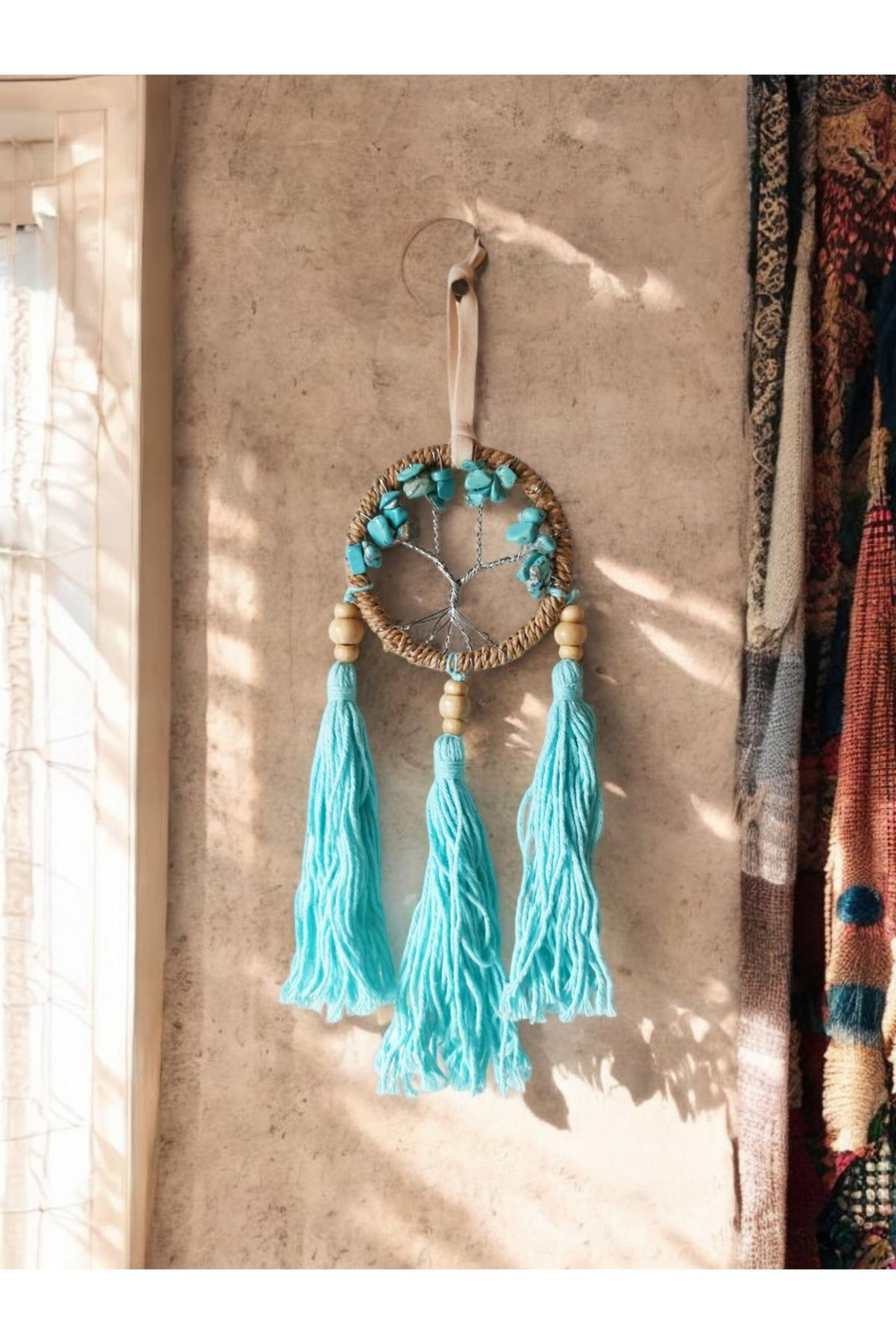 El Yapımı Doğal Taşlı Ağaç Modelli Mini Düş Kapanı Dreamcatcher 6x20 Cm