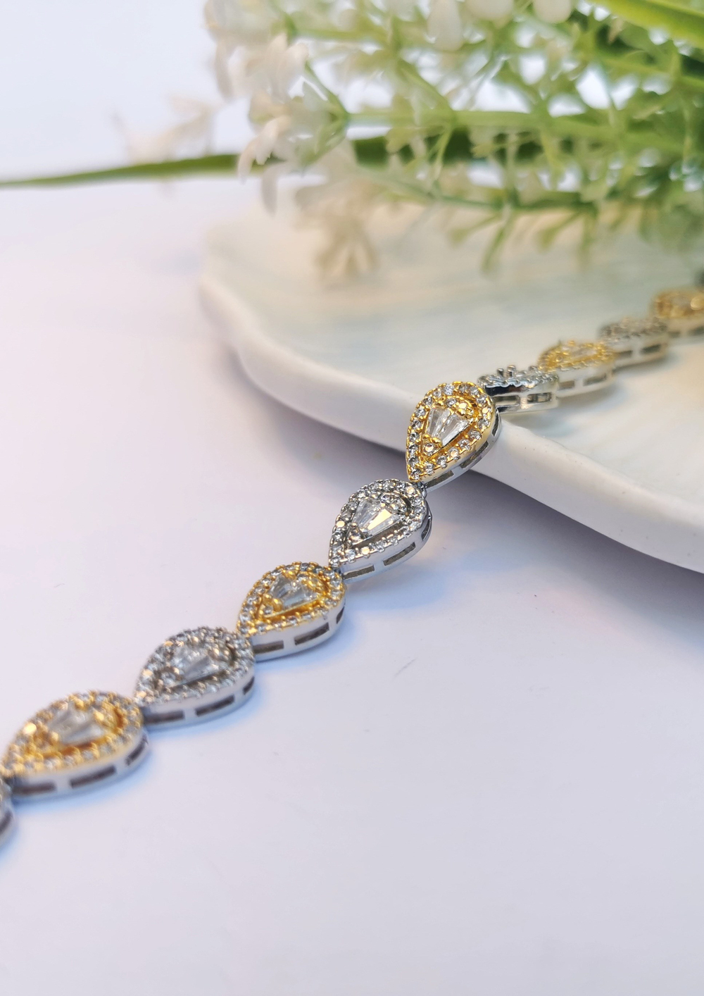 VIP Damla Gold & Silver Zirkon Çelik Bileklik