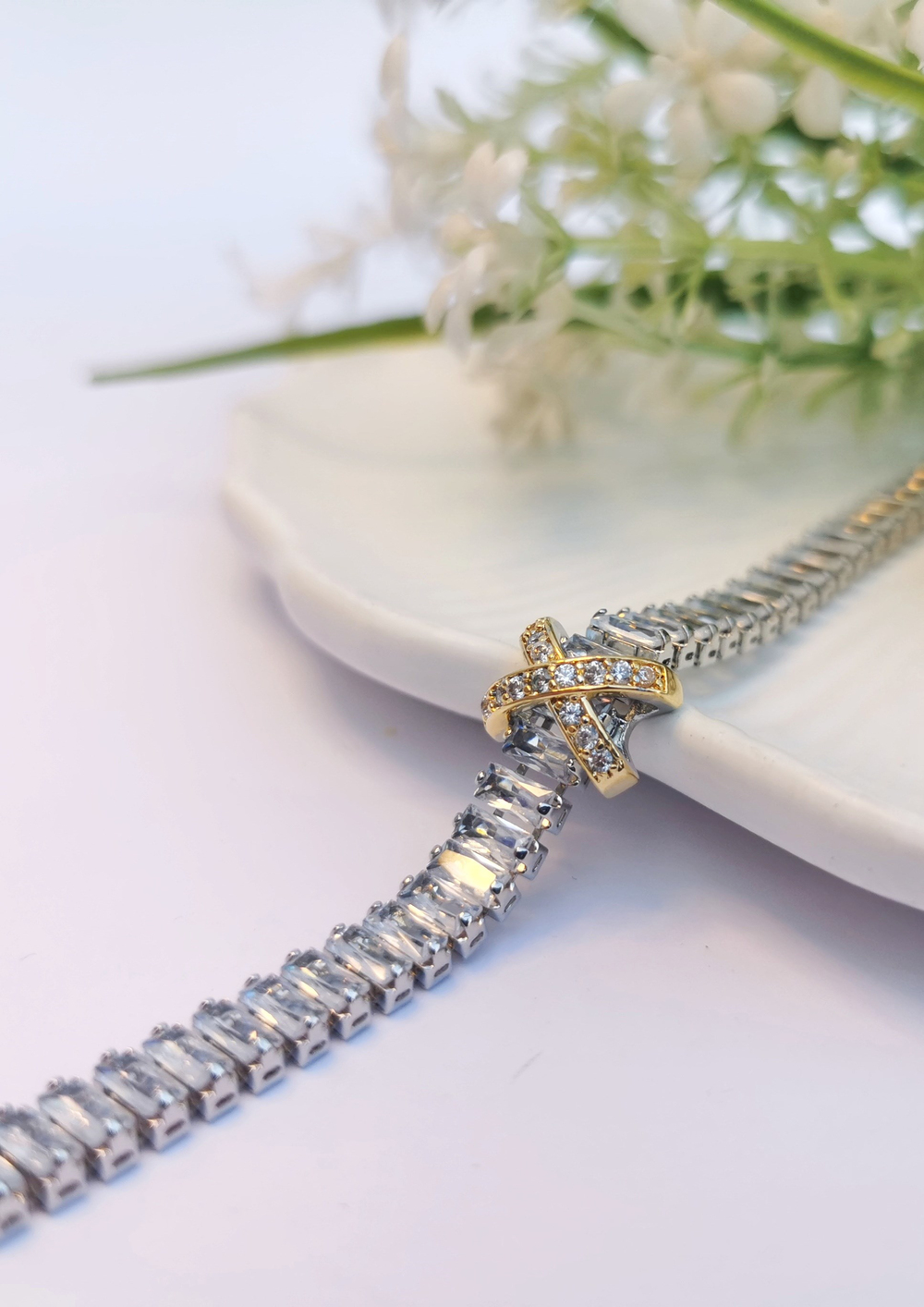 VIP Infinity X Gold & Silver Zirkon Çelik Bileklik
