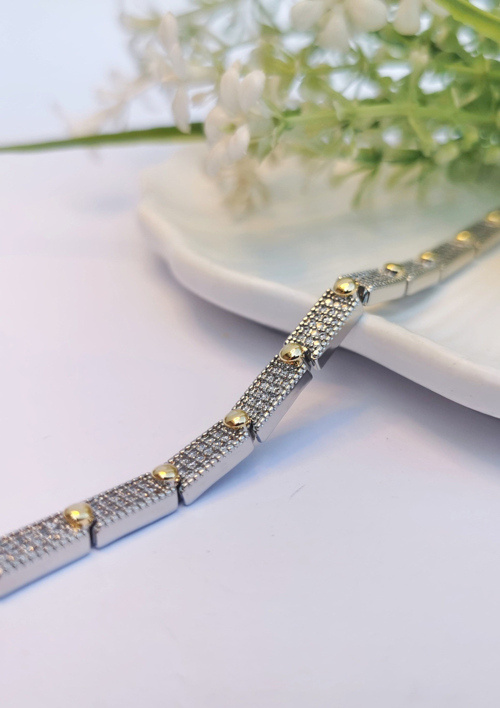 VIP Işık Gold & Silver Zirkon Çelik Bileklik