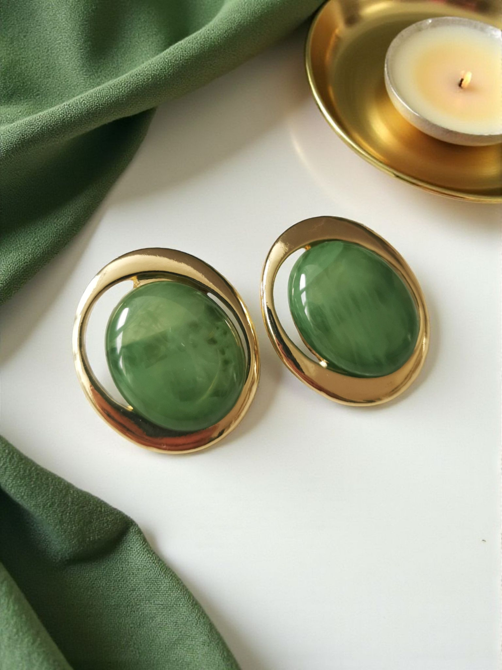 Yeşil Oval Küpe