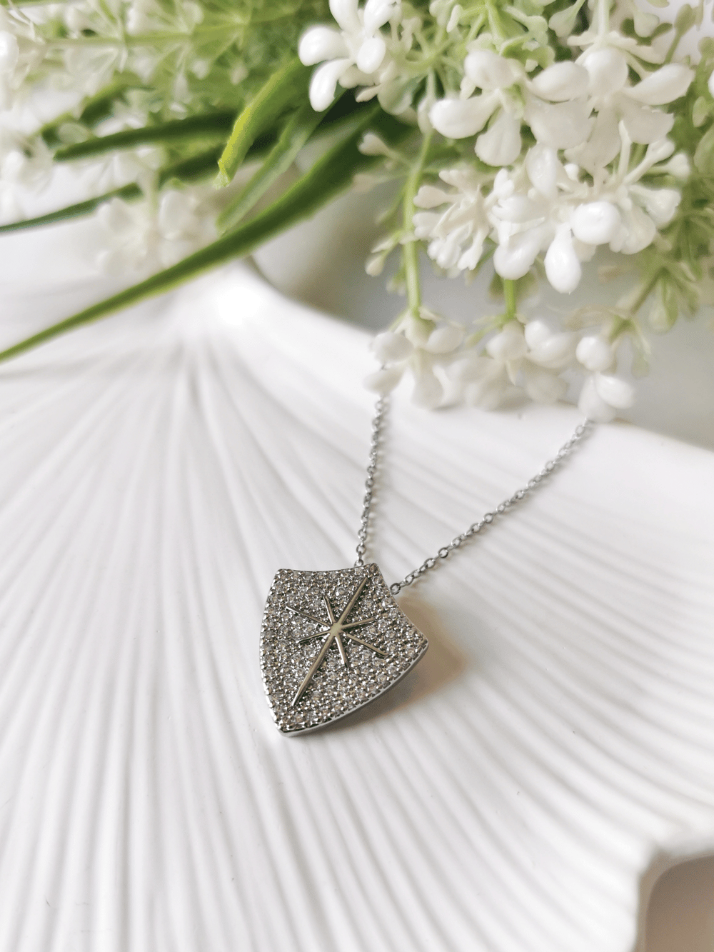 Zirkon Taşlı Kutup Yıldızı Çelik Kolye Silver 