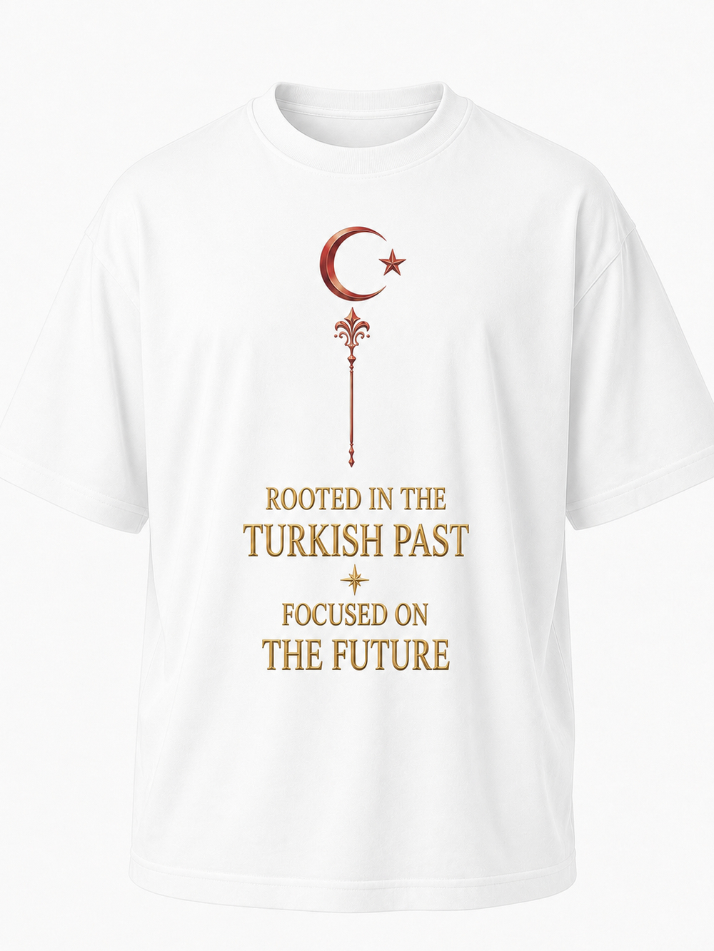 Eskitme Gold Ay Yıldız Premıum Beyaz Oversize T-shırt