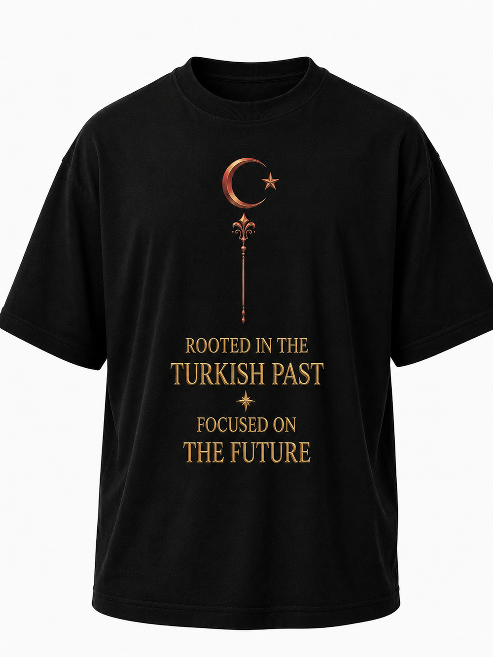 Eskitme Gold Ay Yıldız Premıum Siyah Oversize T-shırt