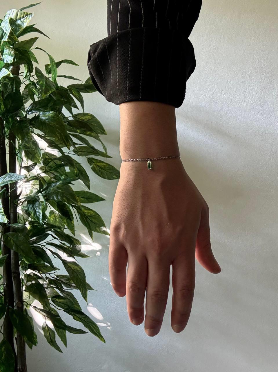 Silver Green Square Bracelet
