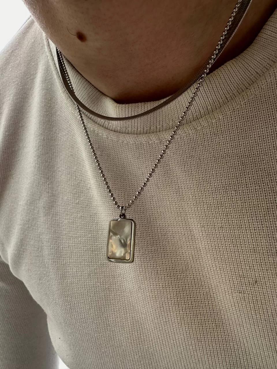 Silver Rectangle Pearl Necklace