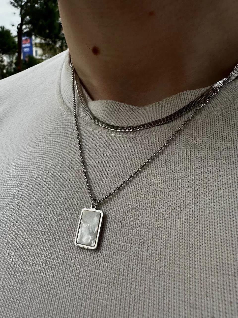 Silver Rectangle Pearl Necklace