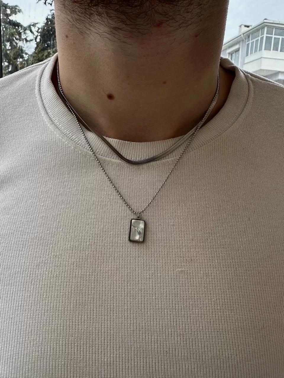 Silver Rectangle Pearl Necklace