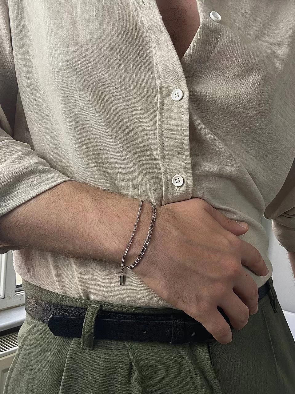 Silver Two Chain Figaro Bracelet