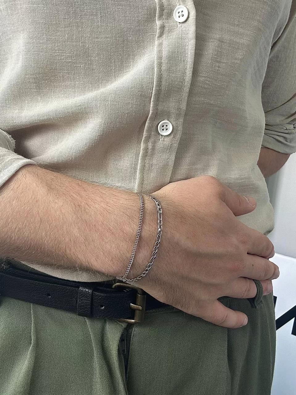 Silver Two Chain Figaro Bracelet