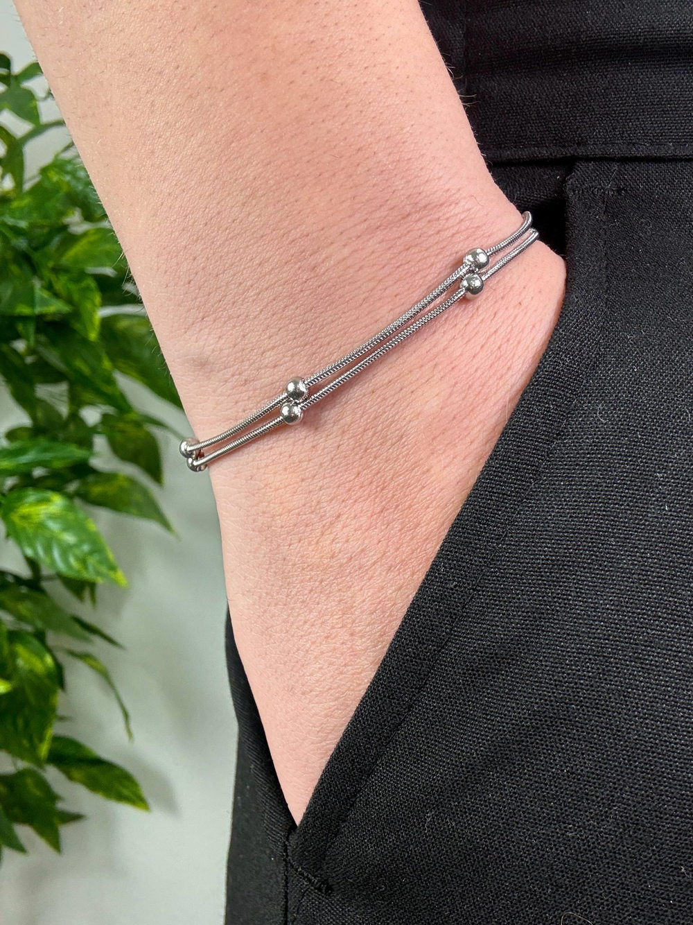 Slim Silver Duo Ball Bracelet