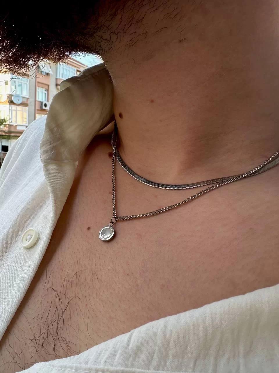 Two Chain White Stone Necklace