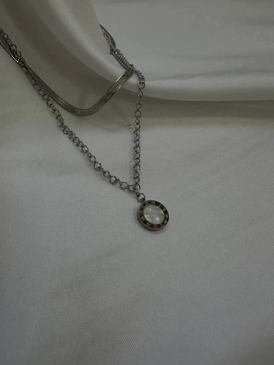 Two Chain White Stone Necklace