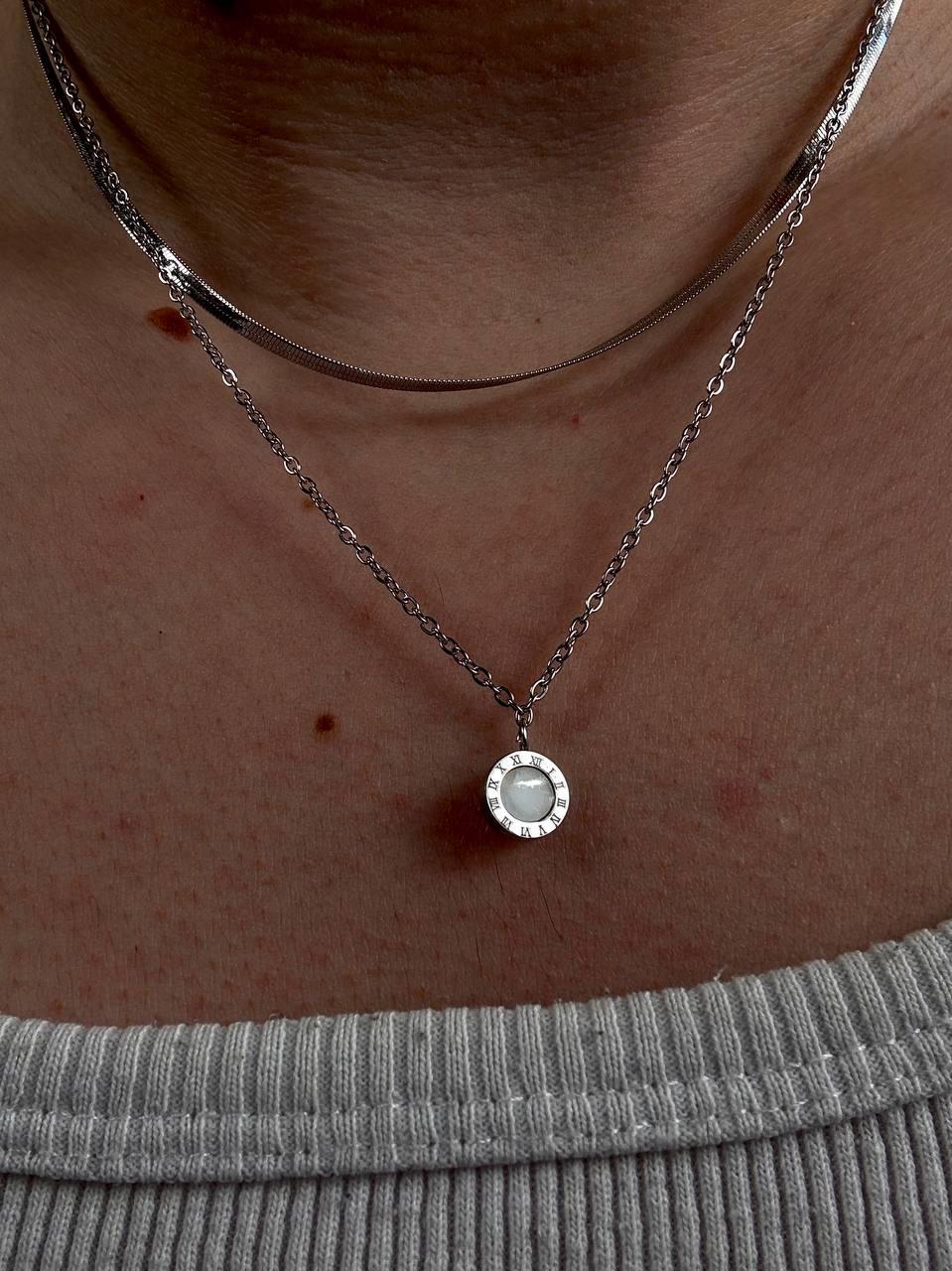 Two Chain White Stone Necklace