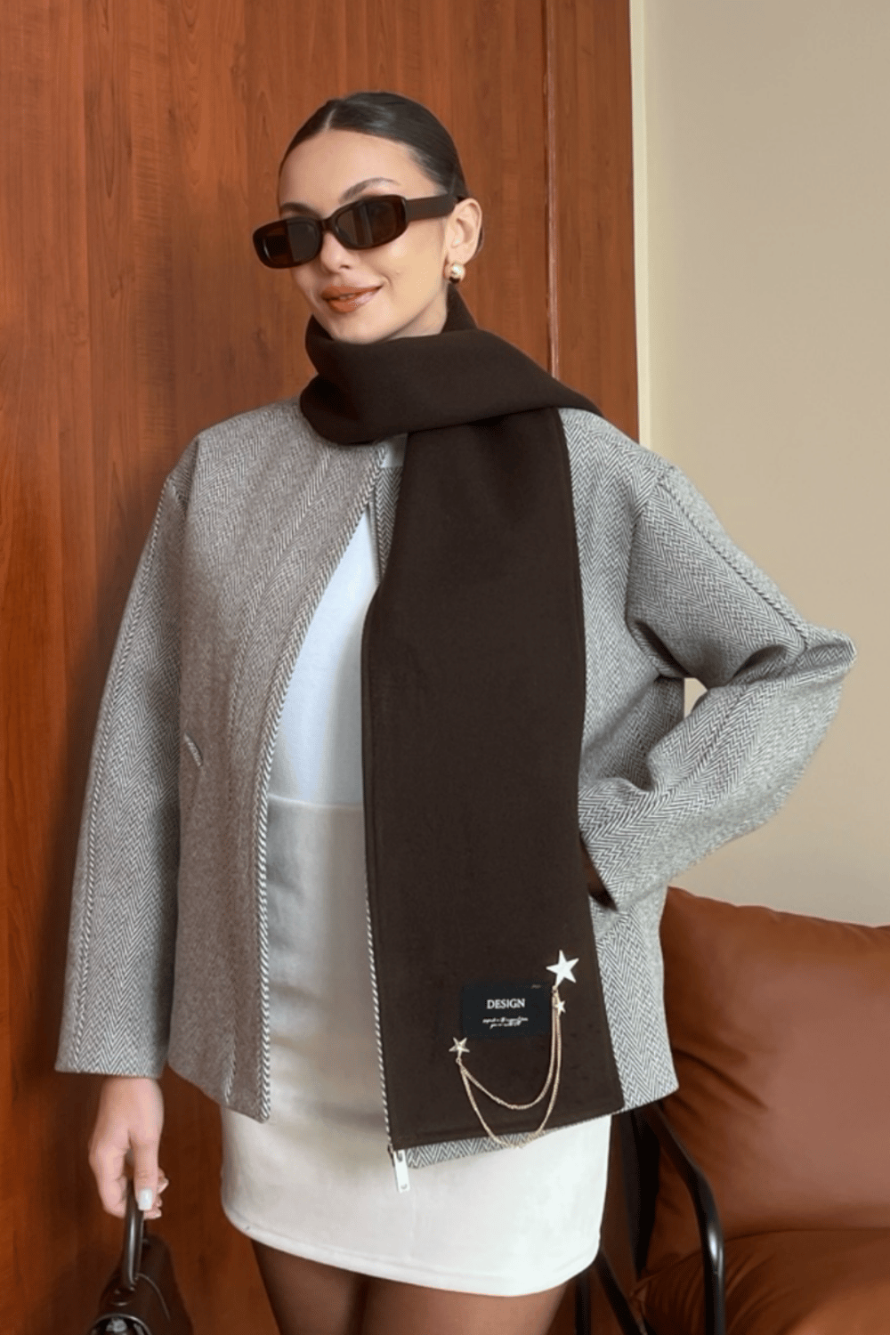 Kaşkol Detay Kaban - KAHVERENGİ