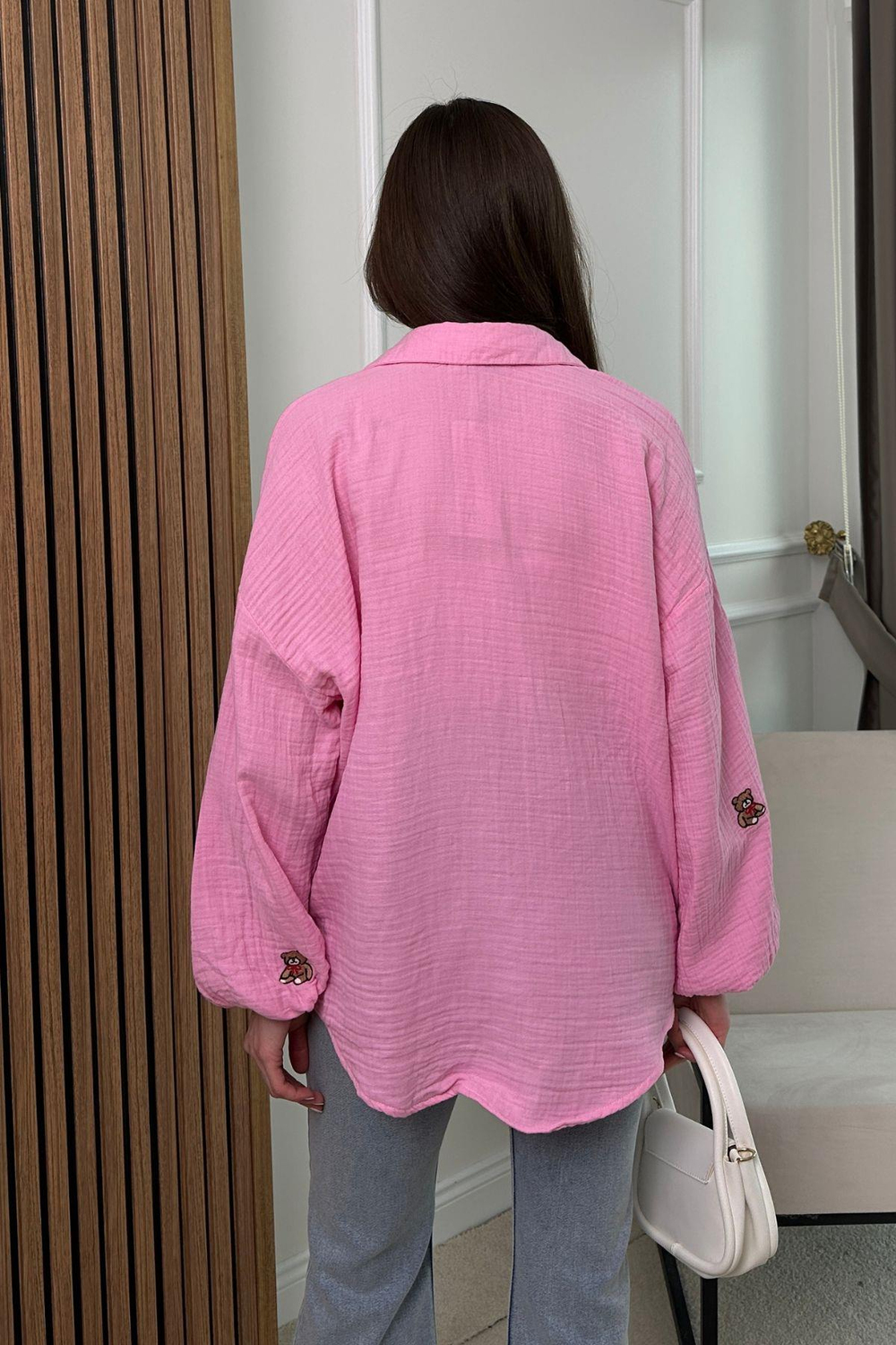 Ayıcıklı Müslin Gömlek - PEMBE