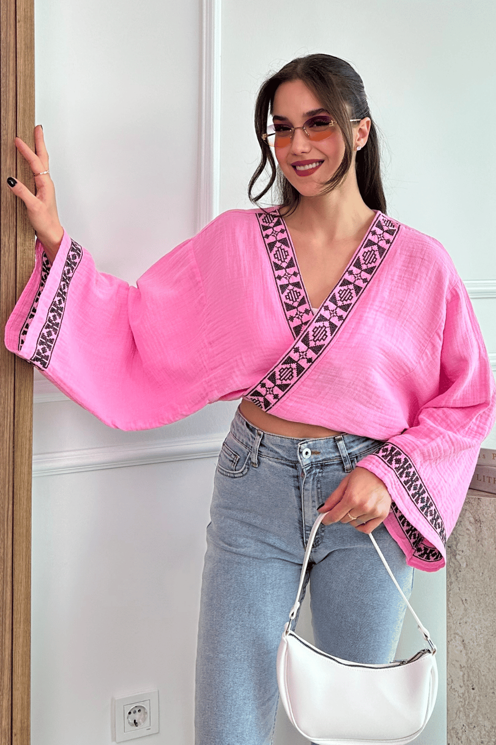Bağlamalı Kimono - PEMBE