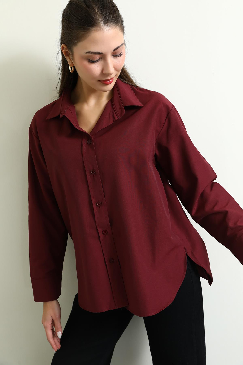 Basic Poplin Gömlek - BORDO
