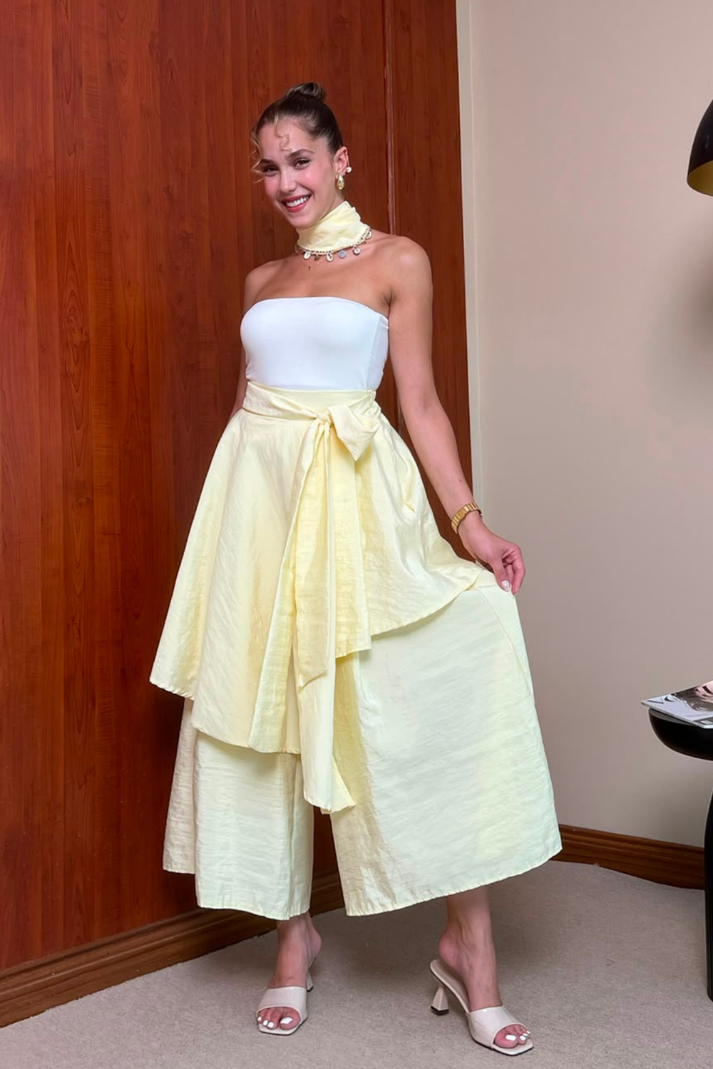 Bel Bağlamalı Etek Pantolon - SARI
