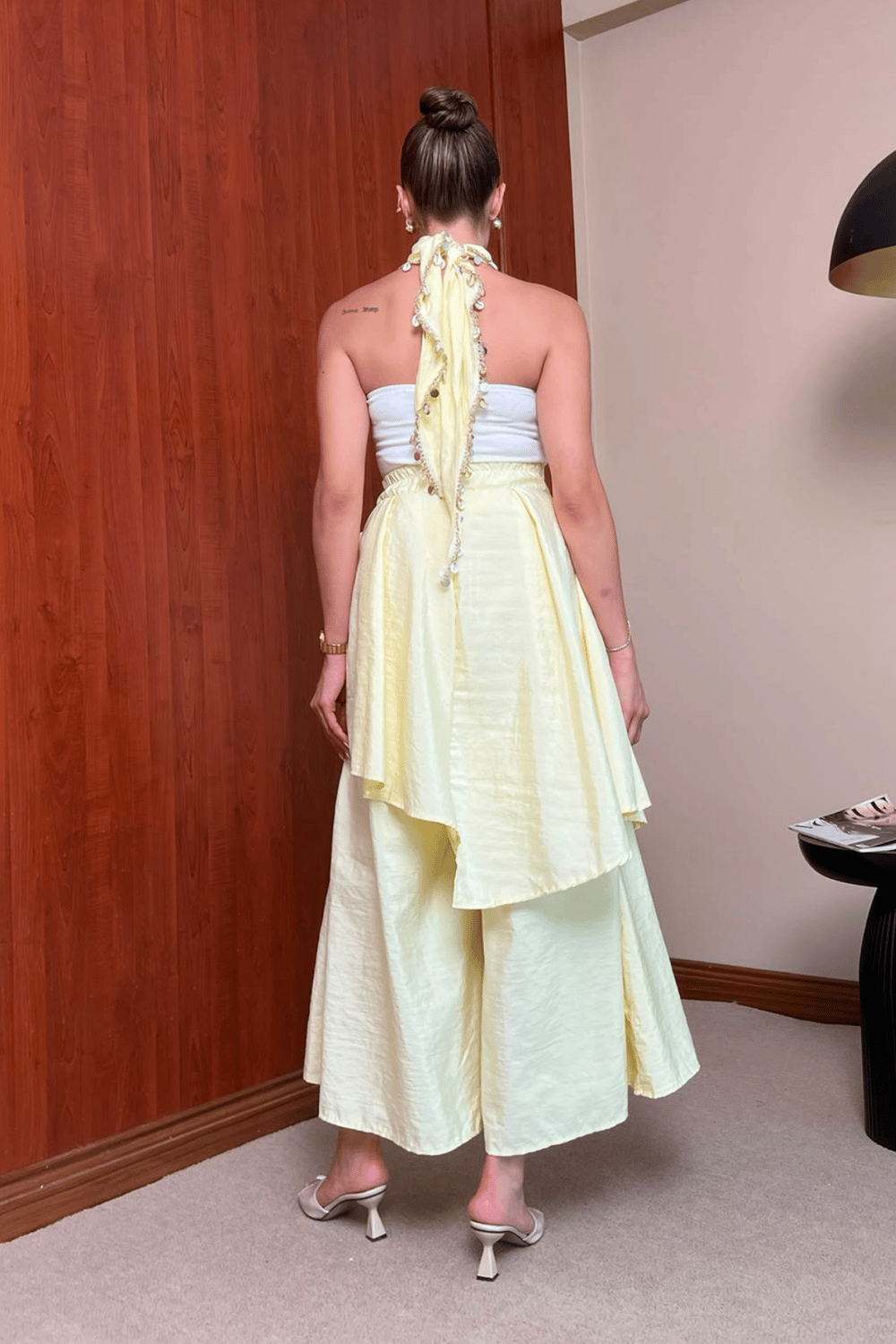 Bel Bağlamalı Etek Pantolon - SARI