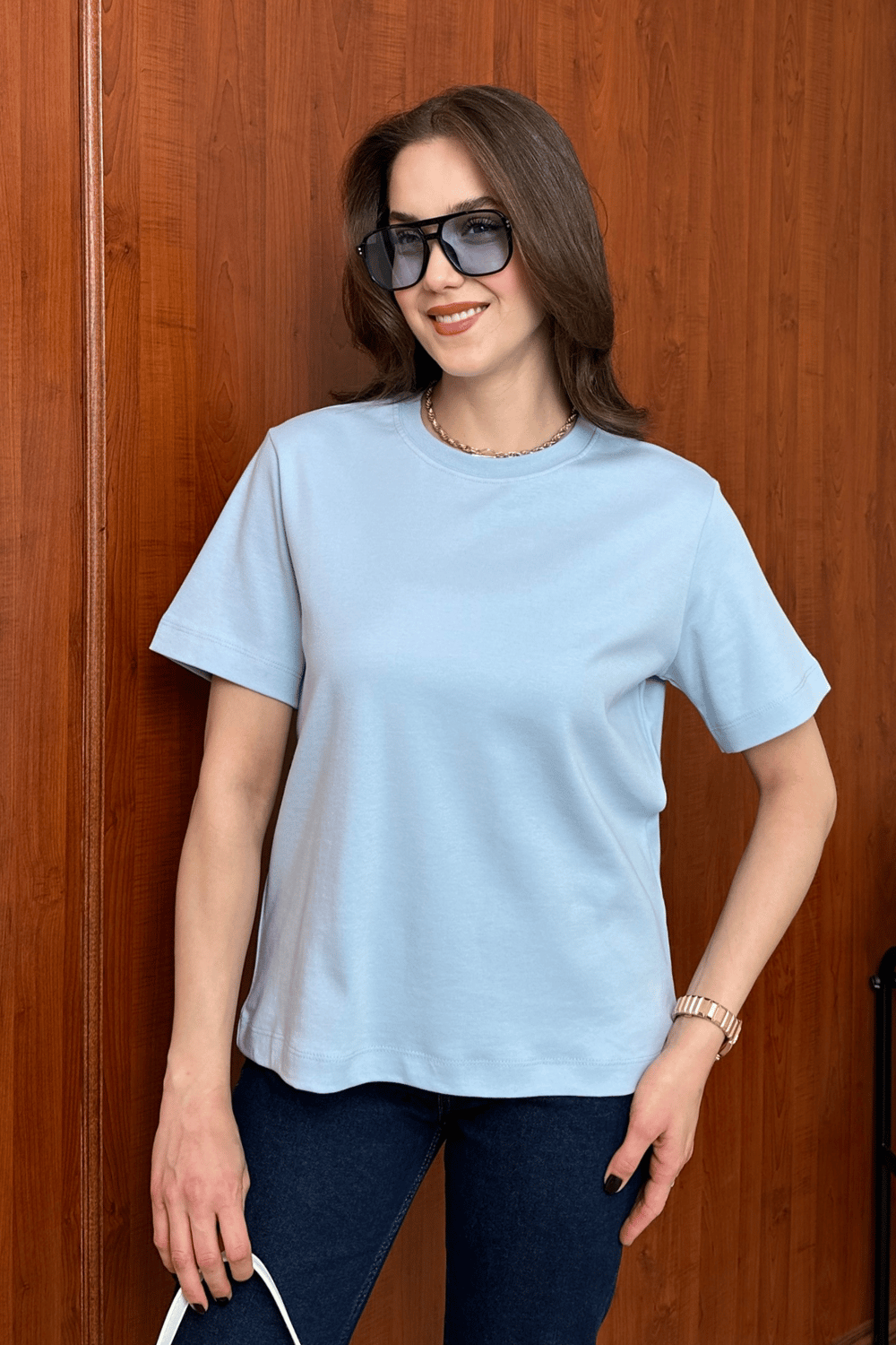 Bisiklet Yaka T-Shirt -MAVİ