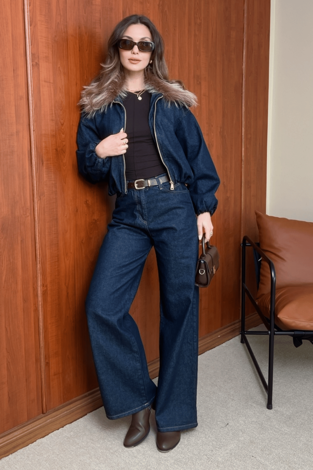 Bomber Ceketli Denim Takım - LACİVERT
