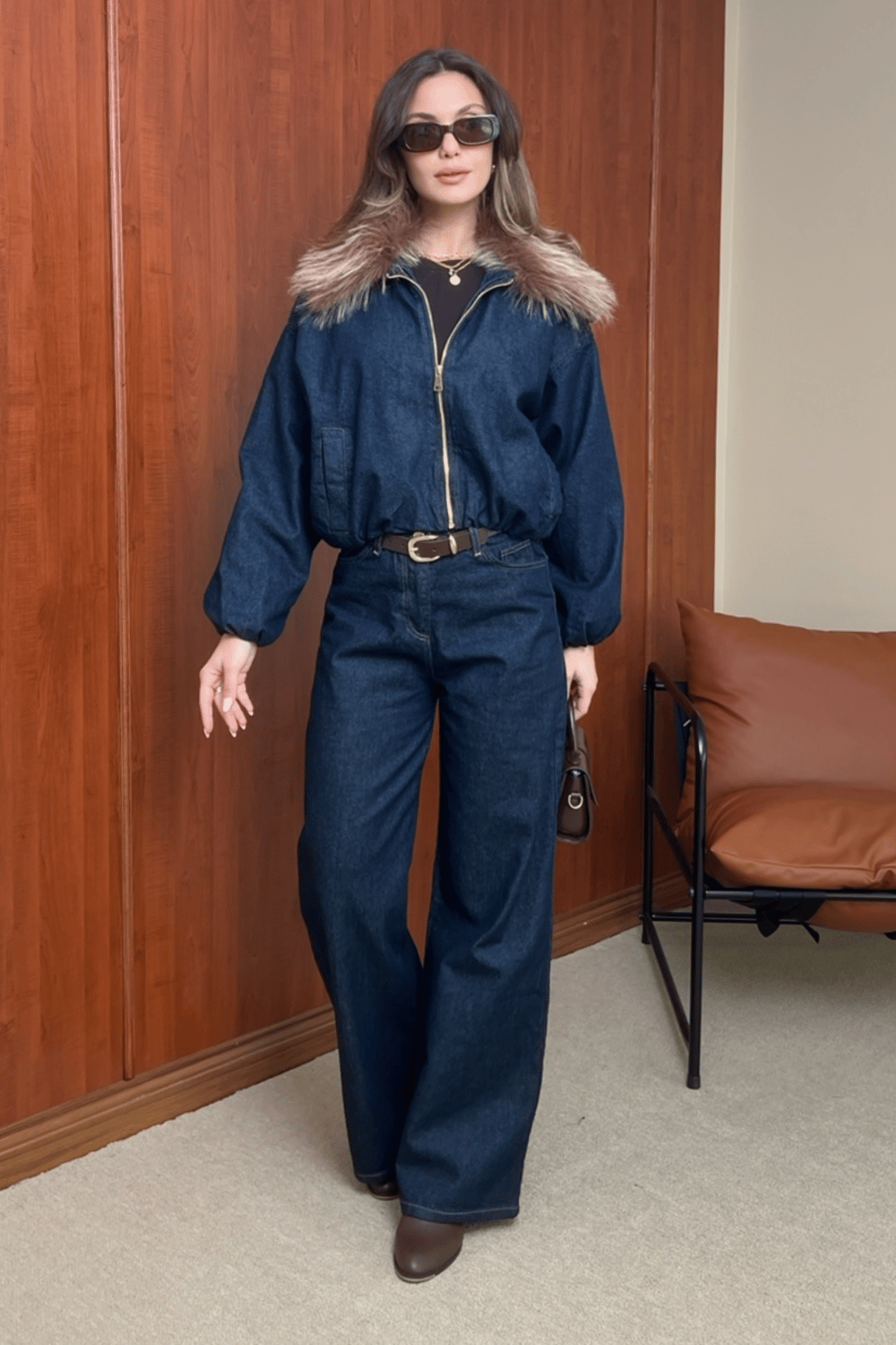 Bomber Ceketli Denim Takım - LACİVERT