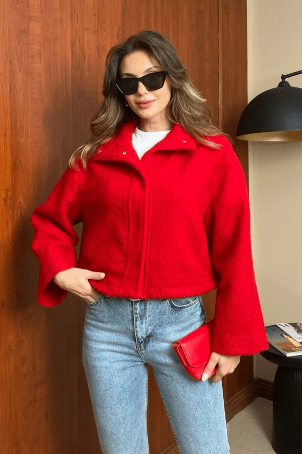 Buklet Crop Ceket - KIRMIZI