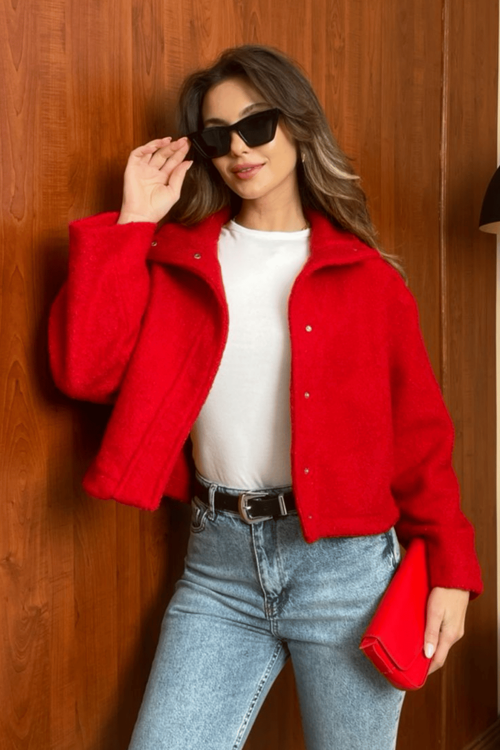 Buklet Crop Ceket - KIRMIZI