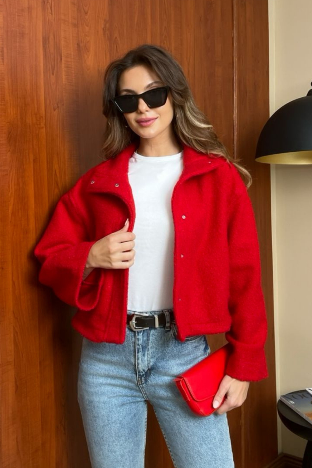Buklet Crop Ceket - KIRMIZI
