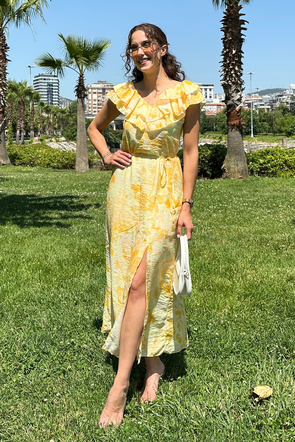 Çiçekli Elbise - SARI