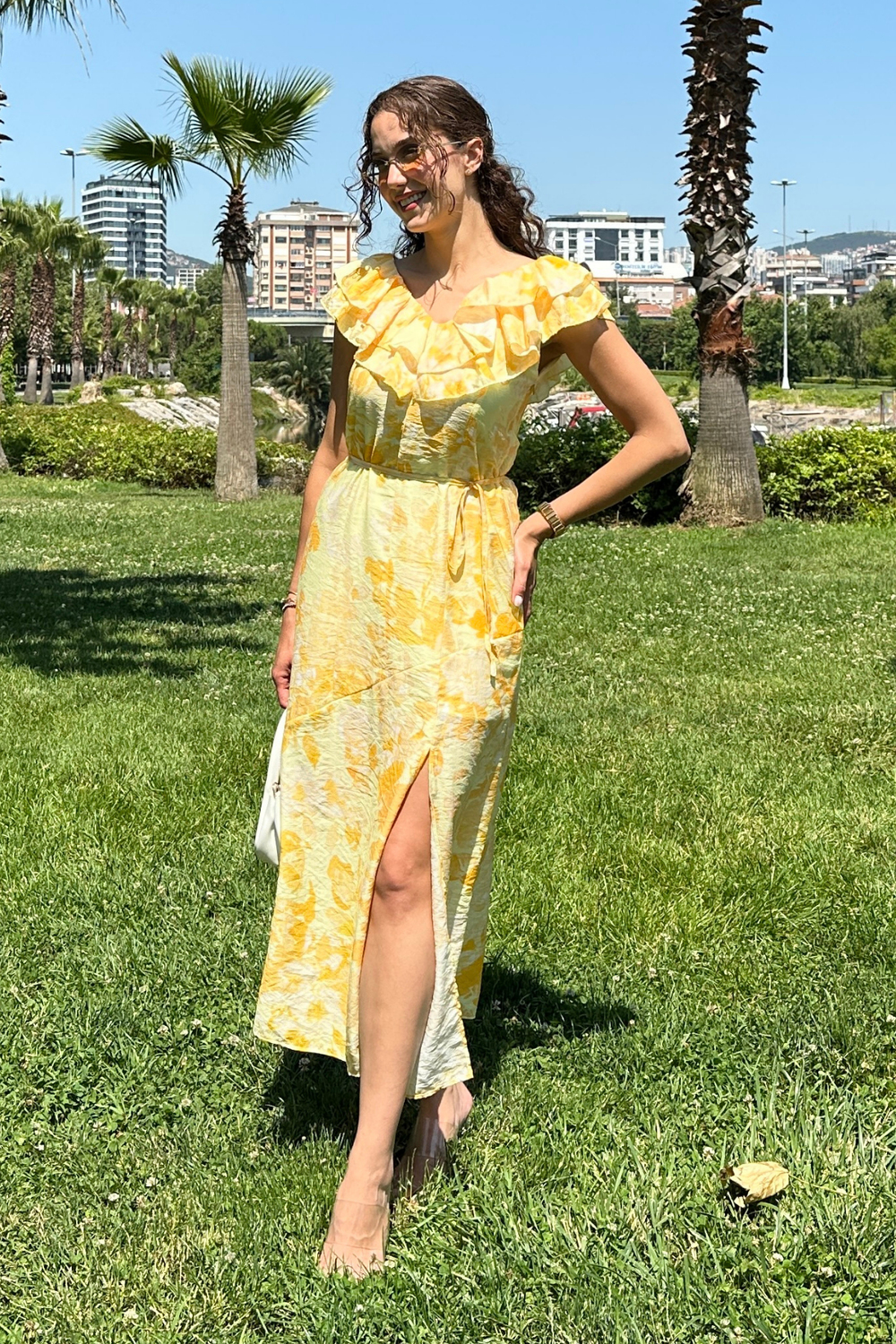Çiçekli Elbise - SARI
