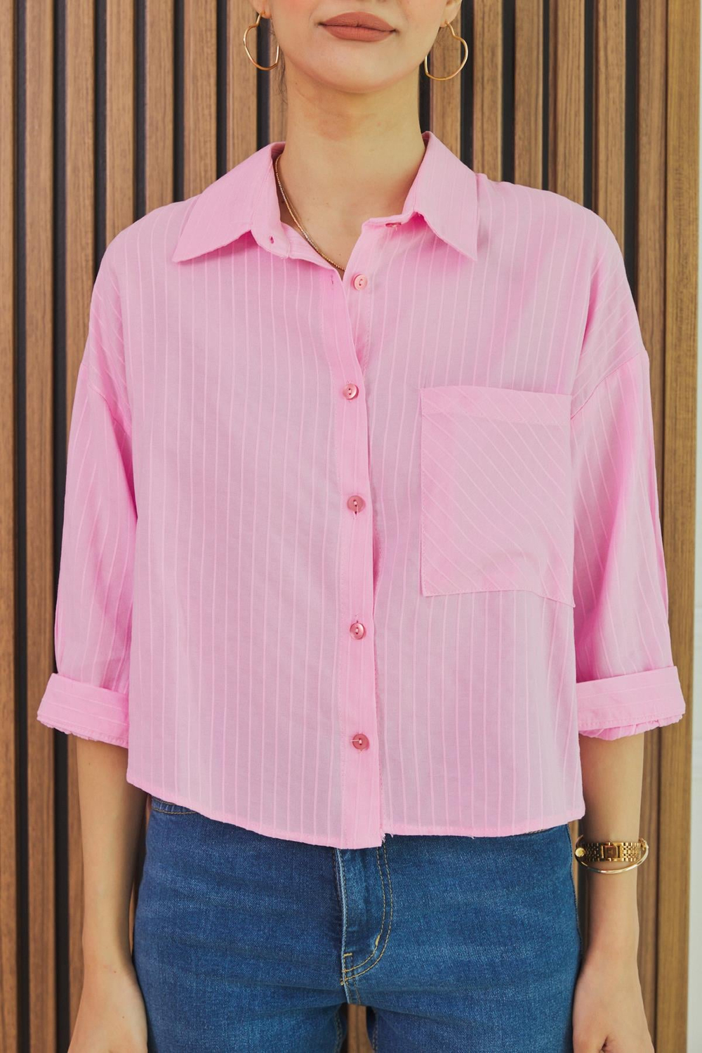 Çizgili Gömlek - PEMBE