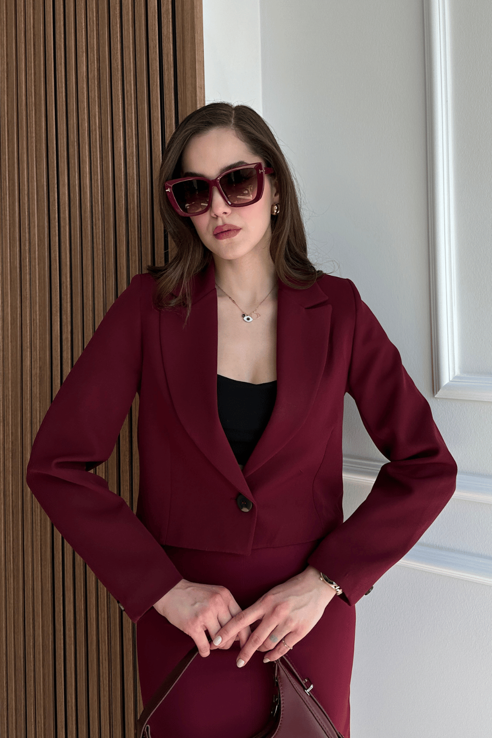 Crop Ceket -  BORDO
