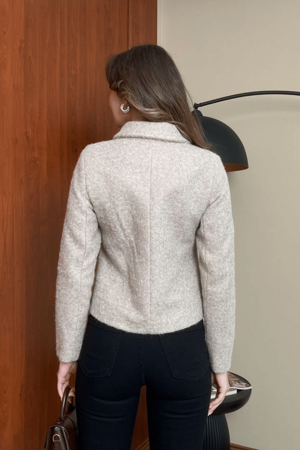 Crop Kaşe Ceket - KREM
