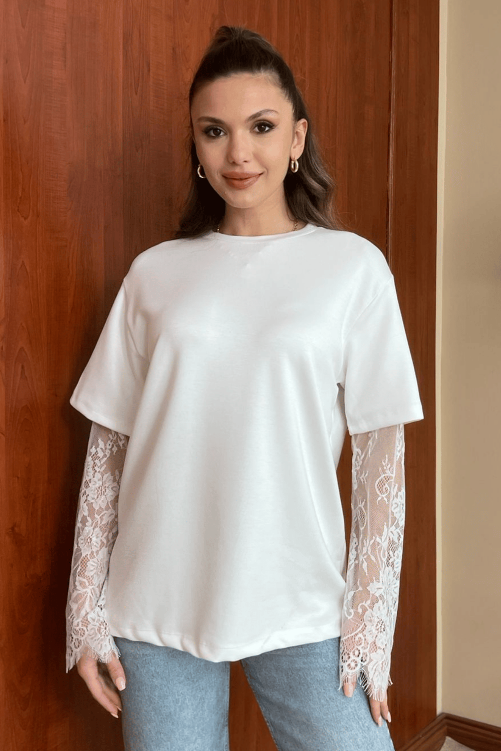 Dantel Kollu T-Shirt - BEYAZ