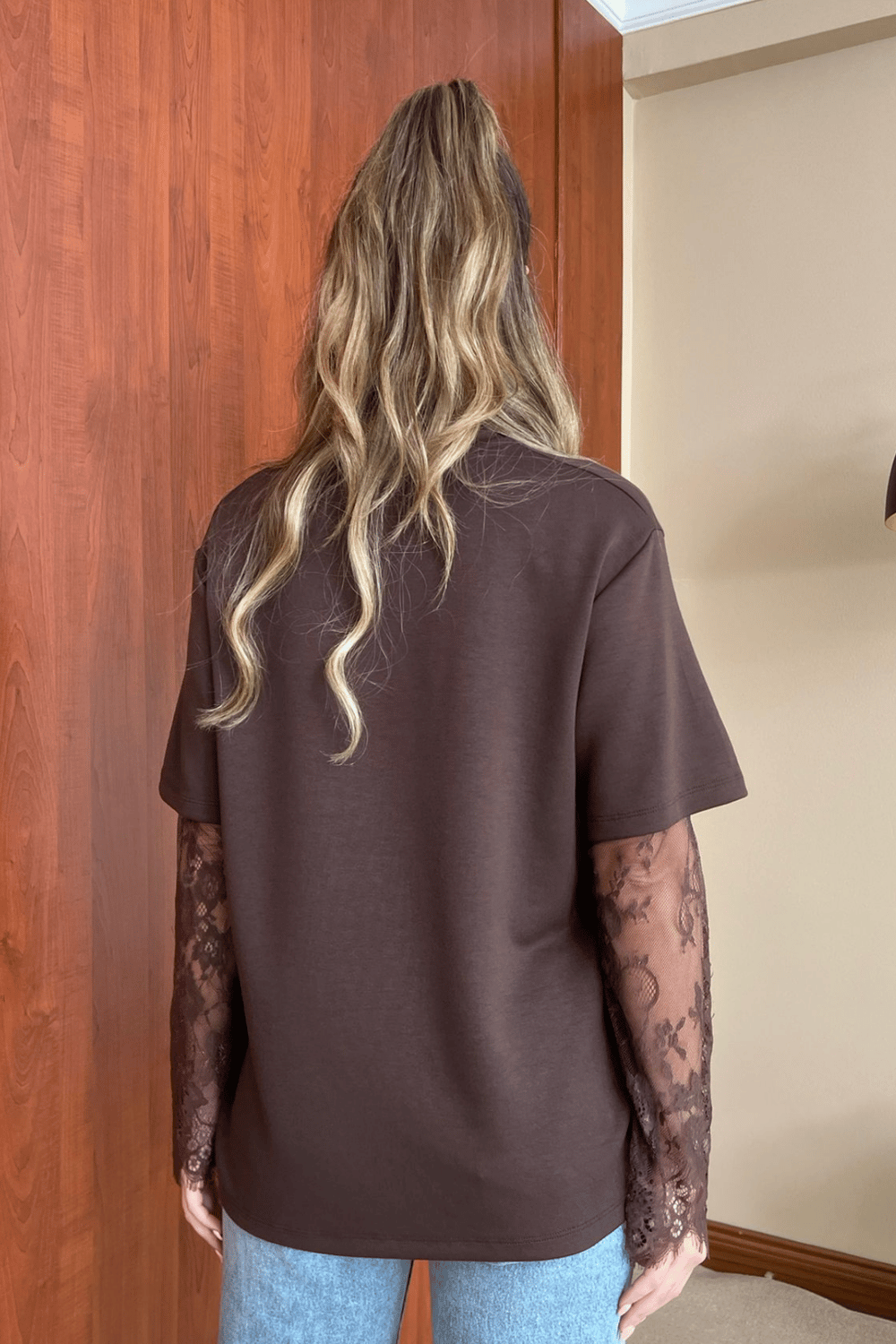 Dantel Kollu T-Shirt - KAHVERENGİ