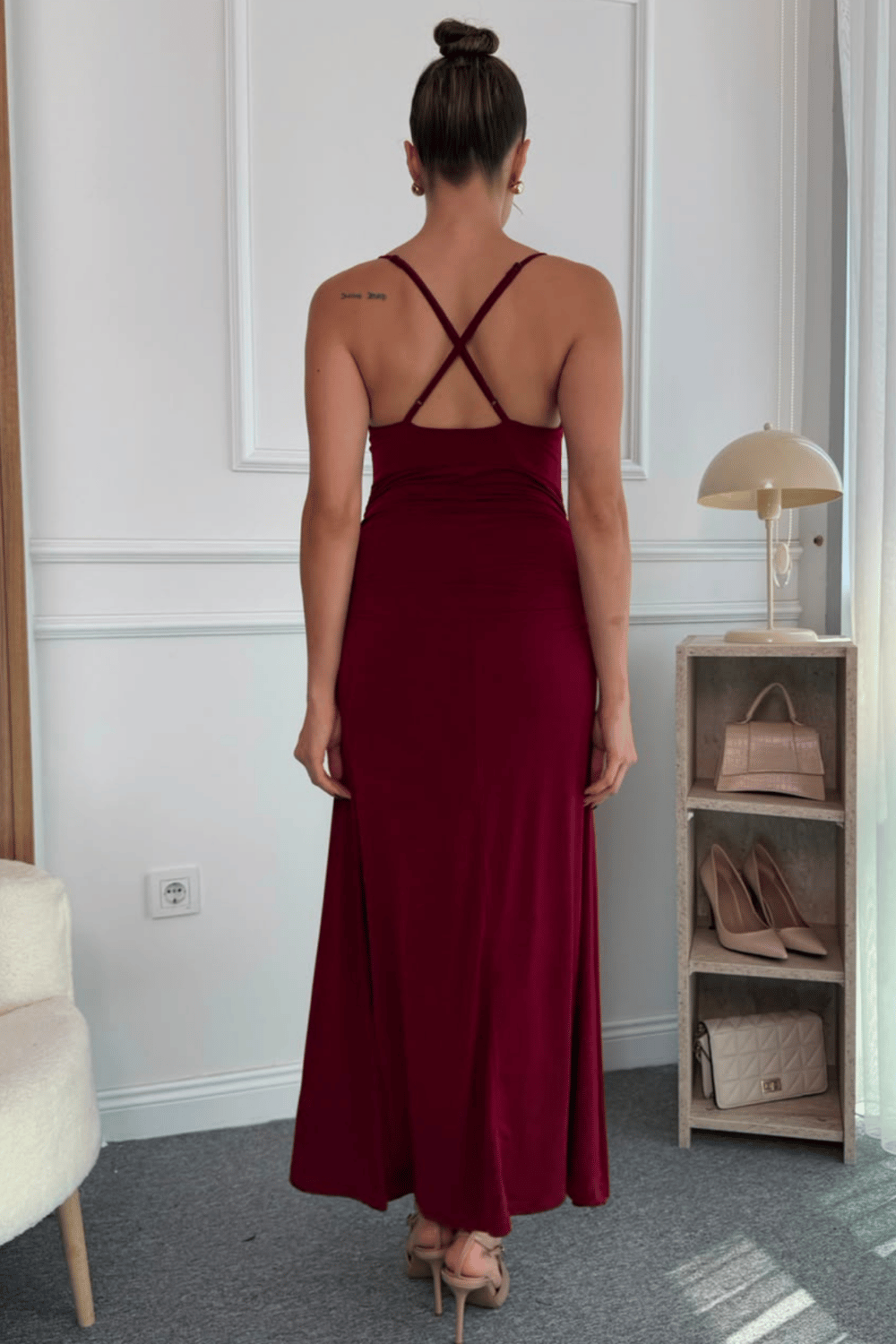 Degaje Yaka Elbise - BORDO