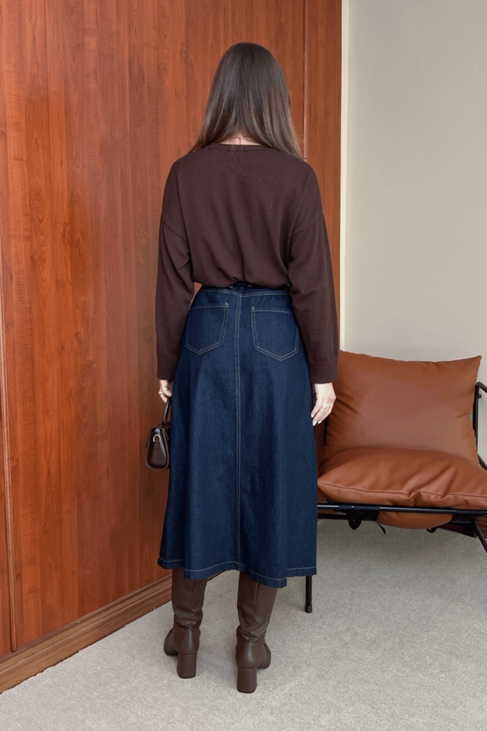 Denim Kemerli Etek - Lacivert