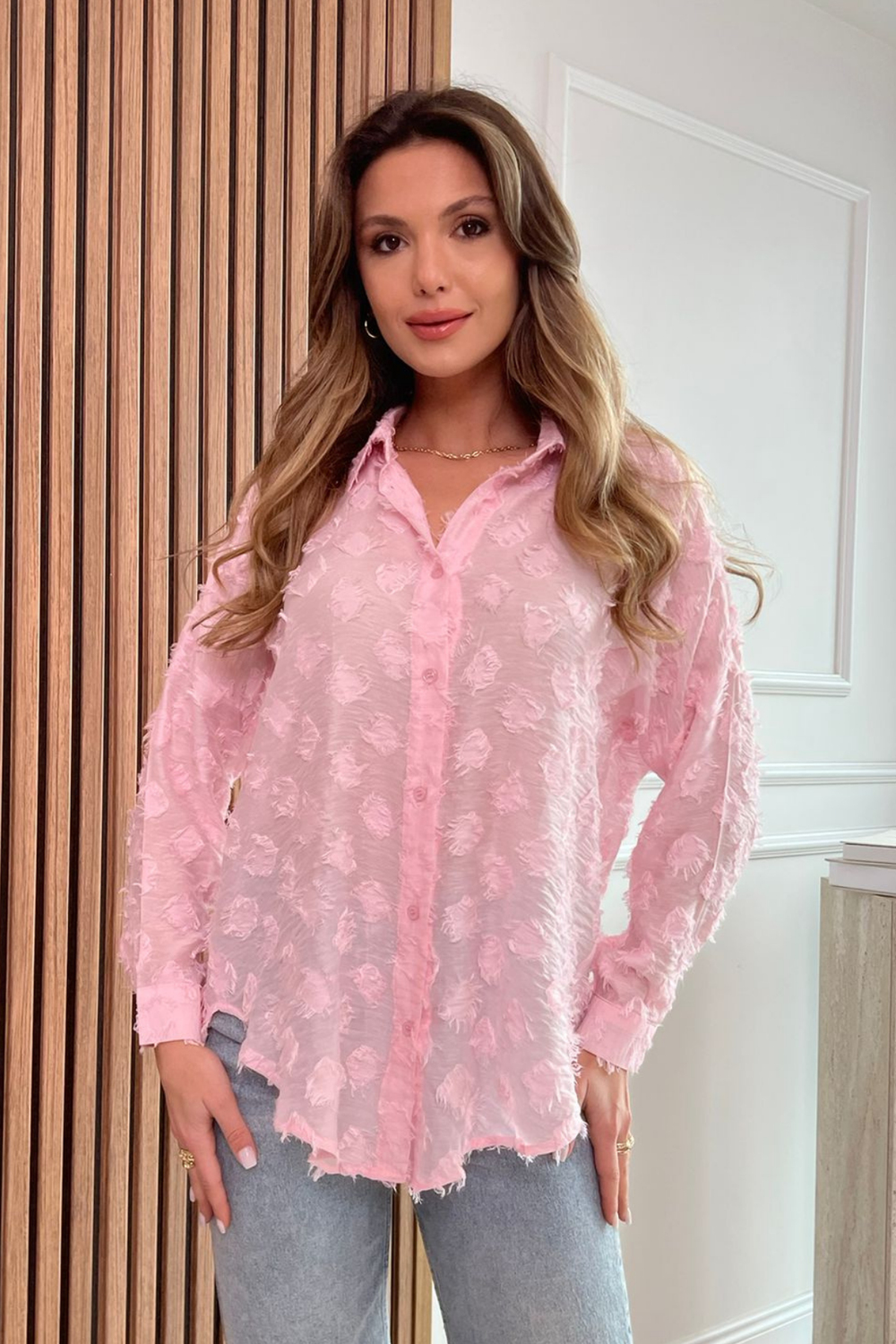 Dokulu Gömlek - PEMBE