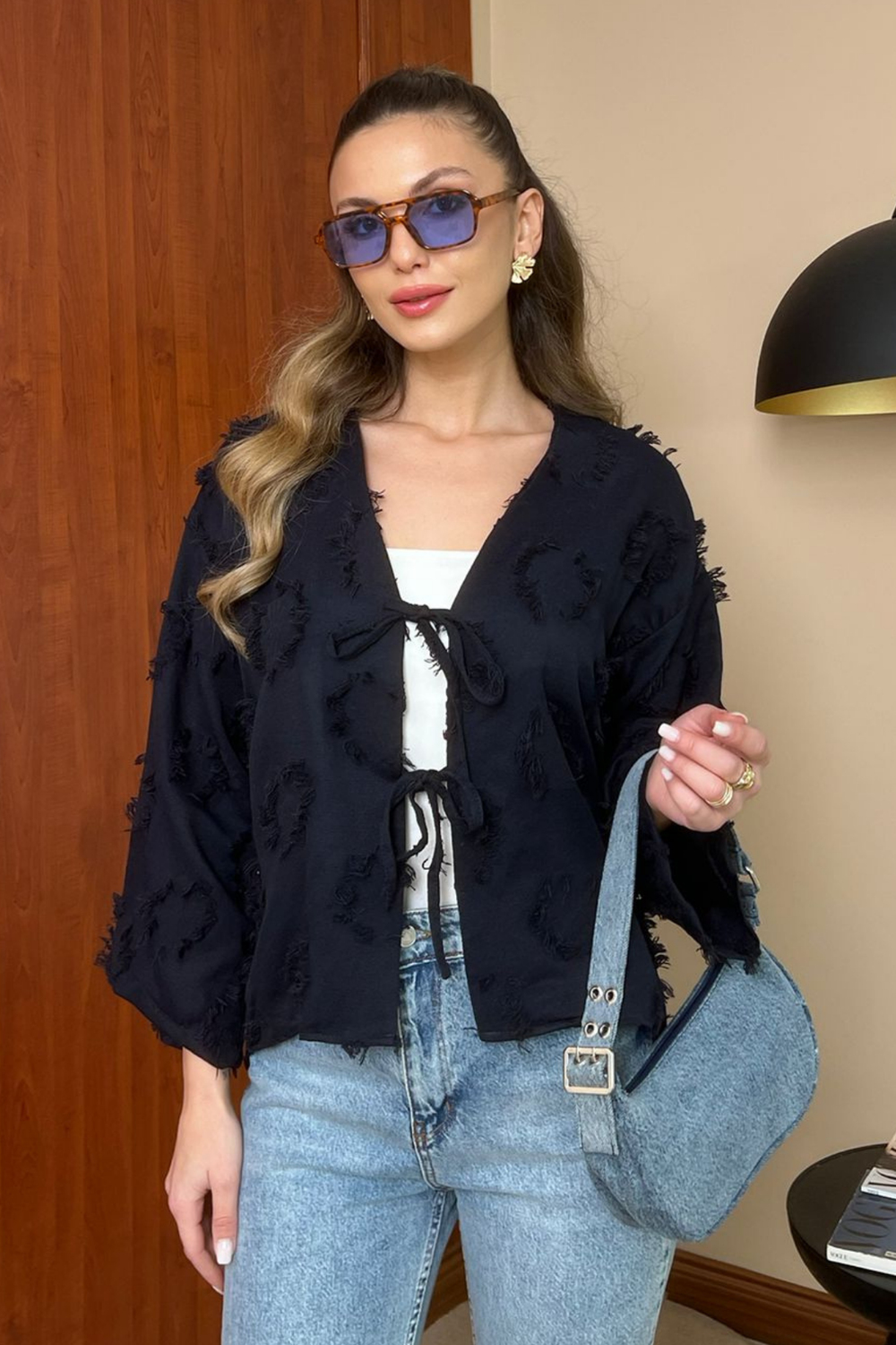Dokulu Kimono - LACİVERT