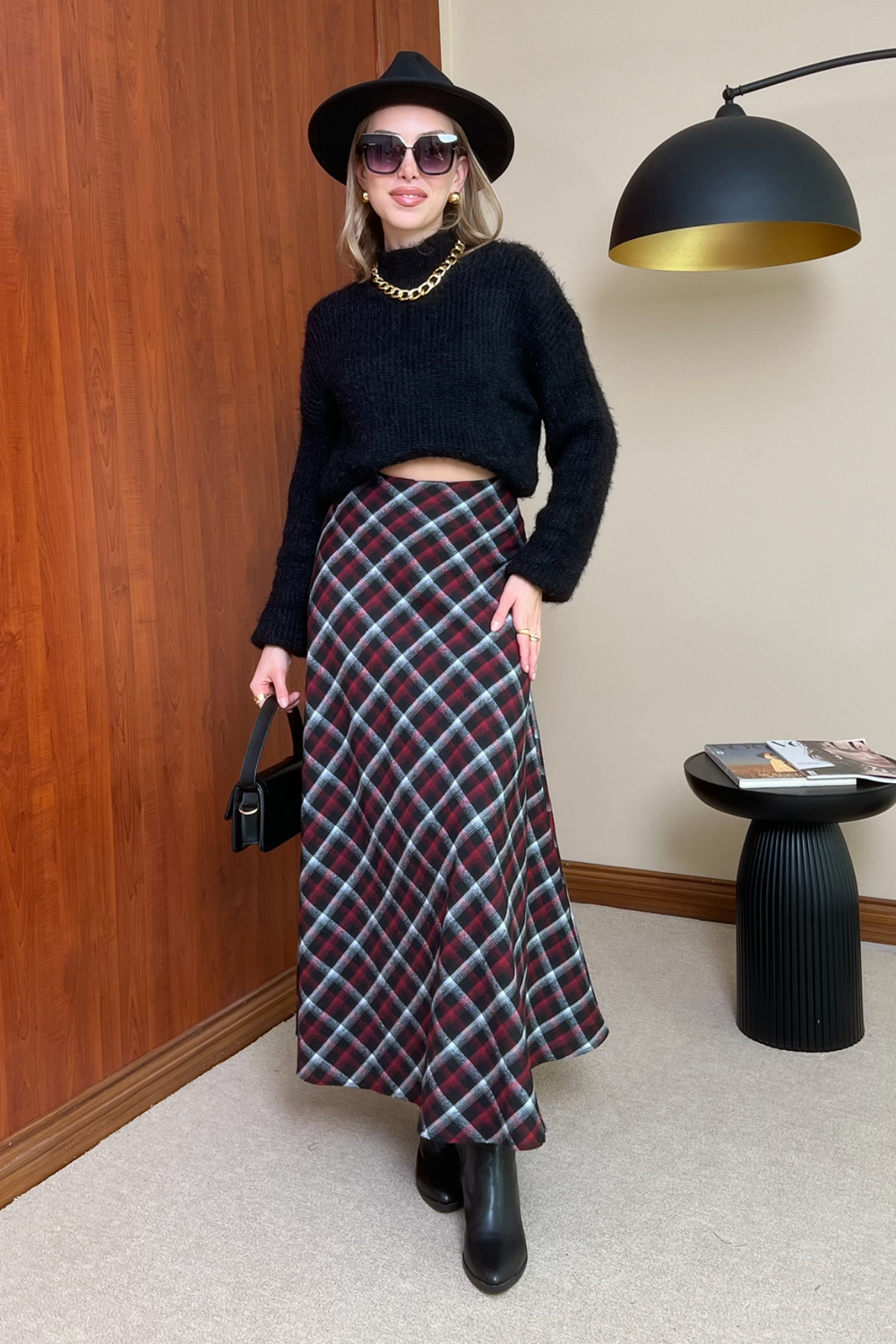 Ekoseli Maxi Etek - BORDO