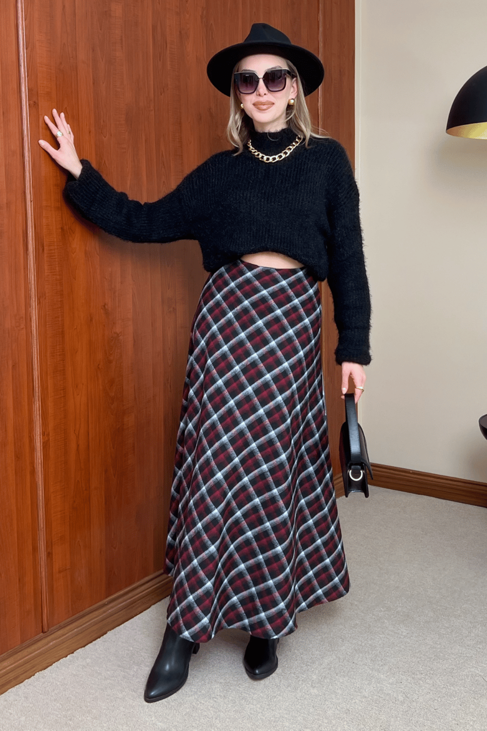 Ekoseli Maxi Etek - BORDO