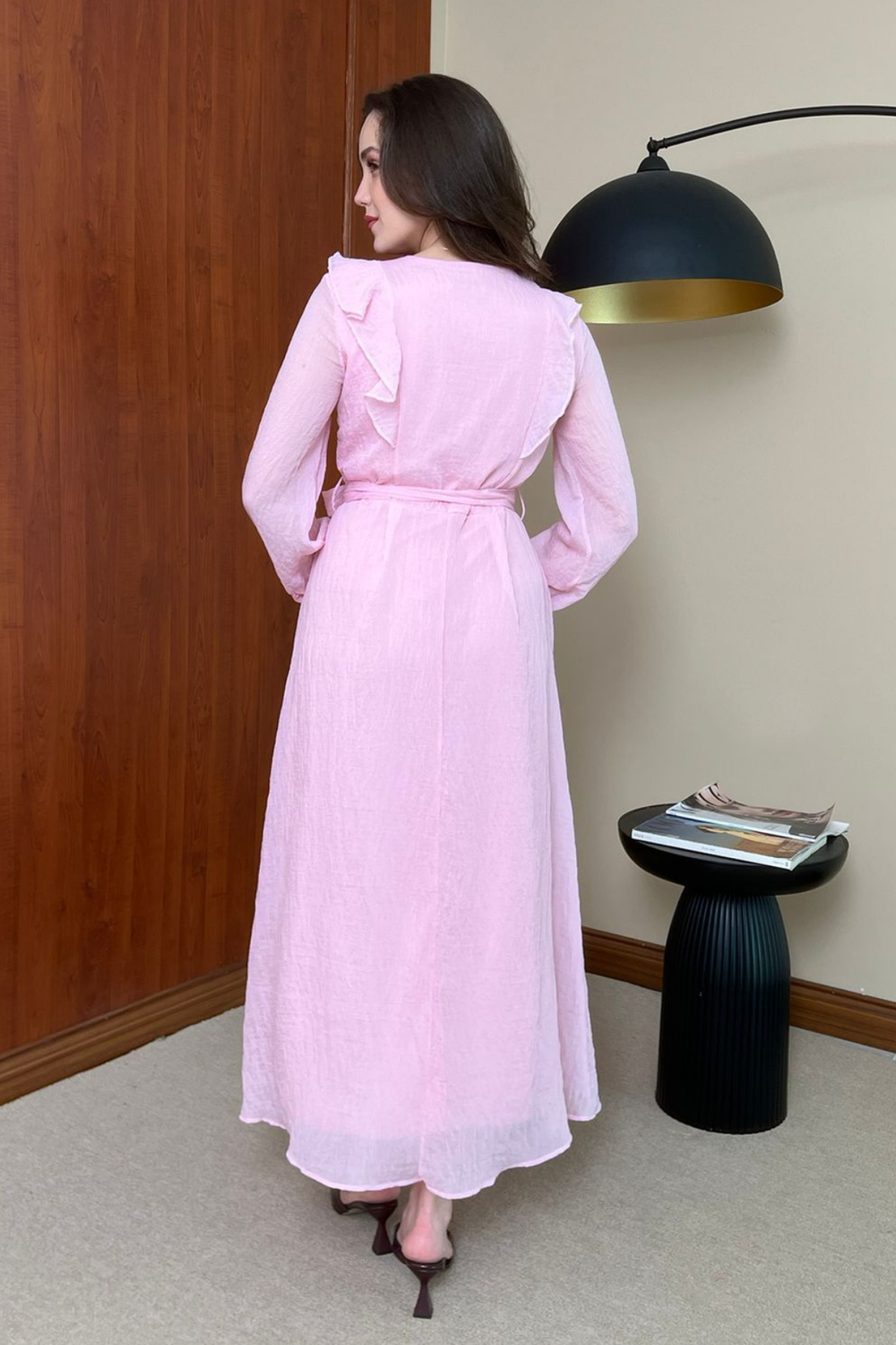 Gümüş Düğmeli Elbise - PEMBE