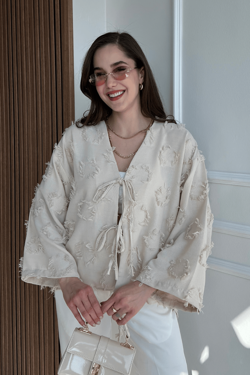 Dokulu Kimono - KREM