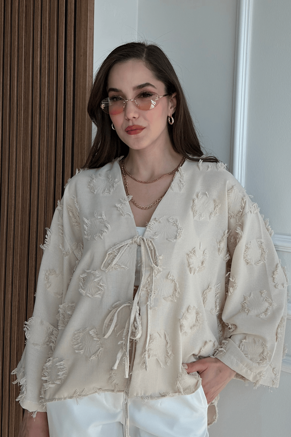 Dokulu Kimono - KREM