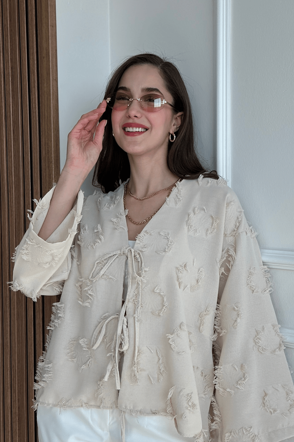 Dokulu Kimono - KREM