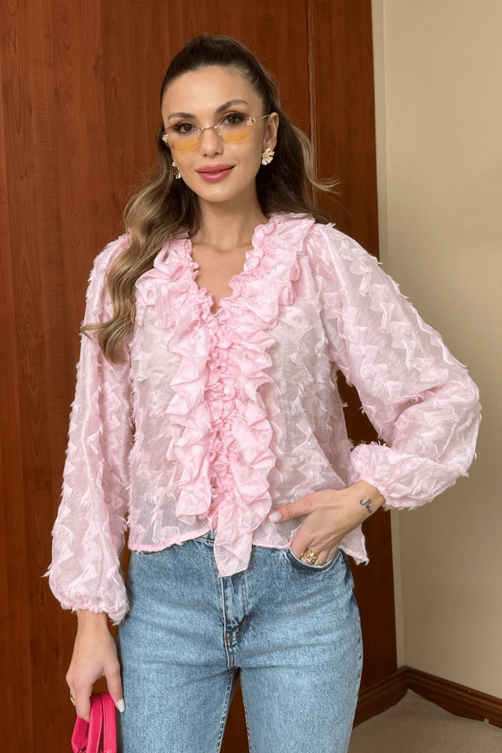 Kabartmalı Gömlek - PEMBE